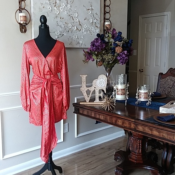 NWT Exclusive Selection Orange And Gold Waist Wrap Mini Dress By CBR. Size XL - Picture 14 of 17